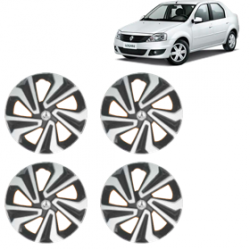 Premium Quality Car Full Wheel Cover Caps Clip Type 12 Inches (Corona A) (Double Colour Silver-Black) For Logan