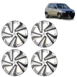 Premium Quality Car Full Wheel Cover Caps Clip Type 12 Inches (Corona B) (Double Colour Silver-Black) For Alto 2012 Onwards