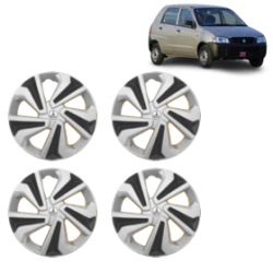 Premium Quality Car Full Wheel Cover Caps Clip Type 12 Inches (Corona C) (Double Colour Silver-Black) For Alto