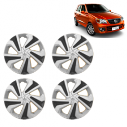 Premium Quality Car Full Wheel Cover Caps Clip Type 12 Inches (Corona C) (Double Colour Silver-Black) For Alto K-10