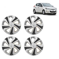 Premium Quality Car Full Wheel Cover Caps Clip Type 12 Inches (Corona C) (Double Colour Silver-Black) For i20