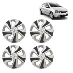Premium Quality Car Full Wheel Cover Caps Clip Type 12 Inches (Corona C) (Double Colour Silver-Black) For Indigo New Model