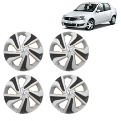 Premium Quality Car Full Wheel Cover Caps Clip Type 12 Inches (Corona C) (Double Colour Silver-Black) For Logan