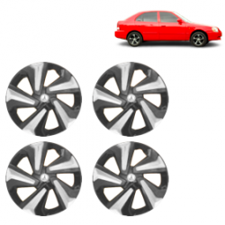 Premium Quality Car Full Wheel Cover Caps Clip Type 12 Inches (Corona D) (Double Colour Silver-Black) For Accent Viva