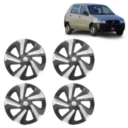 Premium Quality Car Full Wheel Cover Caps Clip Type 12 Inches (Corona D) (Double Colour Silver-Black) For Alto 2012 Onwards