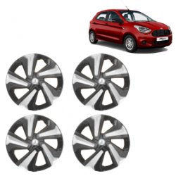 Premium Quality Car Full Wheel Cover Caps Clip Type 12 Inches (Corona D) (Double Colour Silver-Black) For Figo