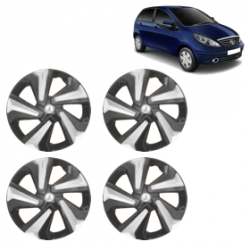 Premium Quality Car Full Wheel Cover Caps Clip Type 12 Inches (Corona D) (Double Colour Silver-Black) For Indica Vista New