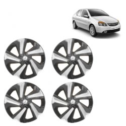 Premium Quality Car Full Wheel Cover Caps Clip Type 12 Inches (Corona D) (Double Colour Silver-Black) For Indigo New Model