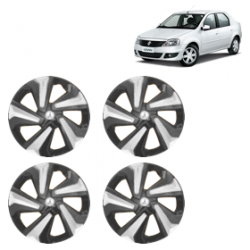 Premium Quality Car Full Wheel Cover Caps Clip Type 12 Inches (Corona D) (Double Colour Silver-Black) For Logan