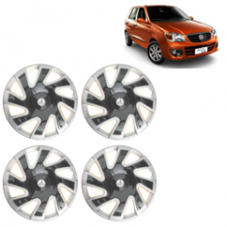 Premium Quality Car Full Wheel Cover Caps Clip Type 12 Inches (CUBA) (Double Colour Silver-Black) For Alto K-10