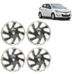 Premium Quality Car Full Wheel Cover Caps Clip Type 12 Inches (CUBA) (Double Colour Silver-Black) For i20