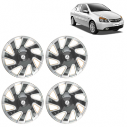 Premium Quality Car Full Wheel Cover Caps Clip Type 12 Inches (CUBA) (Double Colour Silver-Black) For Indigo New Model