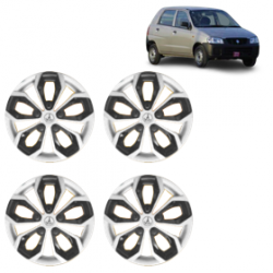 Premium Quality Car Full Wheel Cover Caps Clip Type 12 Inches (Fury) (Double Colour Silver-Black) For Alto