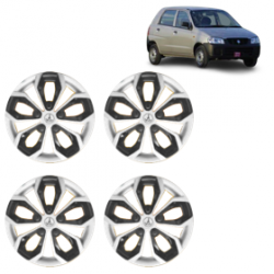 Premium Quality Car Full Wheel Cover Caps Clip Type 12 Inches (Fury) (Double Colour Silver-Black) For Alto 2012 Onwards