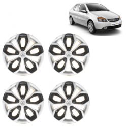 Premium Quality Car Full Wheel Cover Caps Clip Type 12 Inches (Fury) (Double Colour Silver-Black) For Indigo New Model