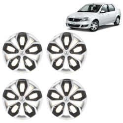 Premium Quality Car Full Wheel Cover Caps Clip Type 12 Inches (Fury) (Double Colour Silver-Black) For Logan