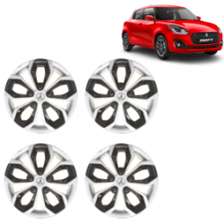 Premium Quality Car Full Wheel Cover Caps Clip Type 12 Inches (Fury) (Double Colour Silver-Black) For Swift New