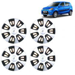 Premium Quality Car Full Wheel Cover Caps Clip Type 12 Inches (FX) (Double Colour Silver-Black) For Alto 800