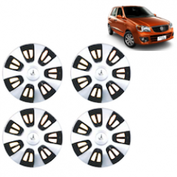 Premium Quality Car Full Wheel Cover Caps Clip Type 12 Inches (FX) (Double Colour Silver-Black) For Alto K-10