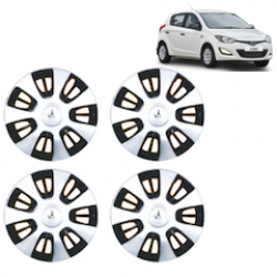 Premium Quality Car Full Wheel Cover Caps Clip Type 12 Inches (FX) (Double Colour Silver-Black) For i20