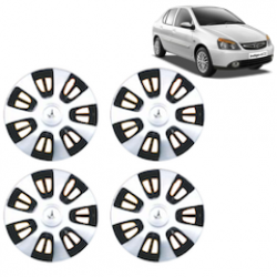 Premium Quality Car Full Wheel Cover Caps Clip Type 12 Inches (FX) (Double Colour Silver-Black) For Indigo New Model