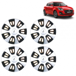 Premium Quality Car Full Wheel Cover Caps Clip Type 12 Inches (FX) (Double Colour Silver-Black) For Swift New