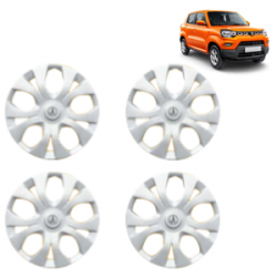Premium Quality Car Full Wheel Cover Caps Clip Type 12 Inches (Maddy) (Double Colour Silver-Black) For S-Presso
