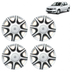 Premium Quality Car Full Wheel Cover Caps Clip Type 12 Inches (Nike A) (Double Colour Silver-Black) For Logan