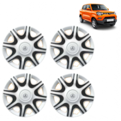 Premium Quality Car Full Wheel Cover Caps Clip Type 12 Inches (Nike A) (Double Colour Silver-Black) For S-Presso