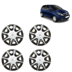 Premium Quality Car Full Wheel Cover Caps Clip Type 12 Inches (Nike B) (Double Colour Silver-Black) For Indica Vista New