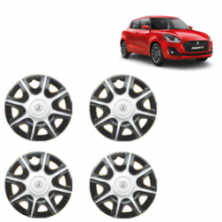 Premium Quality Car Full Wheel Cover Caps Clip Type 12 Inches (Nike B) (Double Colour Silver-Black) For Swift New