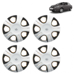 Premium Quality Car Full Wheel Cover Caps Clip Type 12 Inches (Pirus) (Double Colour Silver-Black) For Indigo Manza