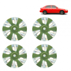 Premium Quality Car Full Wheel Cover Caps Clip Type 12 Inches (Power) (Double Colour Green-Silver) For Accent Viva