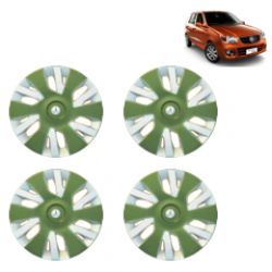 Premium Quality Car Full Wheel Cover Caps Clip Type 12 Inches (Power) (Double Colour Green-Silver) For Alto K-10