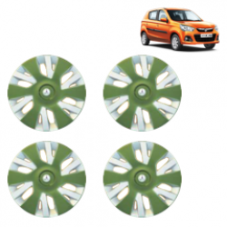 Premium Quality Car Full Wheel Cover Caps Clip Type 12 Inches (Power) (Double Colour Green-Silver) For Alto K-10 New Model