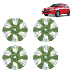Premium Quality Car Full Wheel Cover Caps Clip Type 12 Inches (Power) (Double Colour Green-Silver) For Zen
