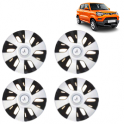 Premium Quality Car Full Wheel Cover Caps Clip Type 12 Inches (Power) (Double Colour Silver-Black) For S-Presso