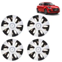 Premium Quality Car Full Wheel Cover Caps Clip Type 12 Inches (Power) (Double Colour Silver-Black) For Swift New