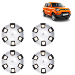 Premium Quality Car Full Wheel Cover Caps Clip Type 12 Inches (RDX) (Double Colour Silver-Black) For S-Presso