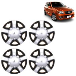 Premium Quality Car Full Wheel Cover Caps Clip Type 12 Inches (Rhino) (Double Colour Silver-Black) For Alto K-10