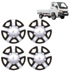 Premium Quality Car Full Wheel Cover Caps Clip Type 12 Inches (Rhino) (Double Colour Silver-Black) For Tata Ace