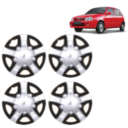 Premium Quality Car Full Wheel Cover Caps Clip Type 12 Inches (Rhino) (Double Colour Silver-Black) For Zen