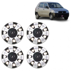 Premium Quality Car Full Wheel Cover Caps Clip Type 12 Inches (Smart) (Double Colour Silver-Black) For Alto 2012 Onwards