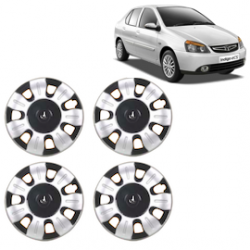 Premium Quality Car Full Wheel Cover Caps Clip Type 12 Inches (Smart) (Double Colour Silver-Black) For Indigo New Model