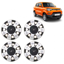 Premium Quality Car Full Wheel Cover Caps Clip Type 12 Inches (Smart) (Double Colour Silver-Black) For S-Presso