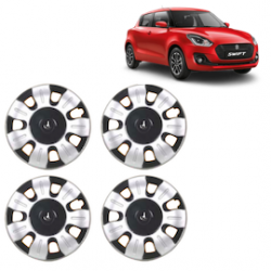 Premium Quality Car Full Wheel Cover Caps Clip Type 12 Inches (Smart) (Double Colour Silver-Black) For Swift New