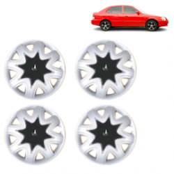 Premium Quality Car Full Wheel Cover Caps Clip Type 12 Inches (Star) (Double Colour Silver-Black) For Accent Viva