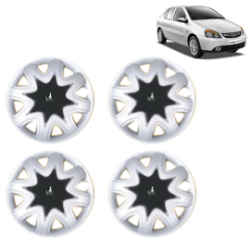 Premium Quality Car Full Wheel Cover Caps Clip Type 12 Inches (Star) (Double Colour Silver-Black) For Indigo New Model