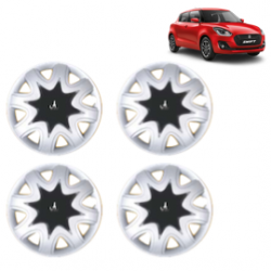 Premium Quality Car Full Wheel Cover Caps Clip Type 12 Inches (Star) (Double Colour Silver-Black) For Swift New