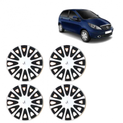 Premium Quality Car Full Wheel Cover Caps Clip Type 12 Inches (Tracer) (Double Colour Silver-Black) For Indica Vista New
